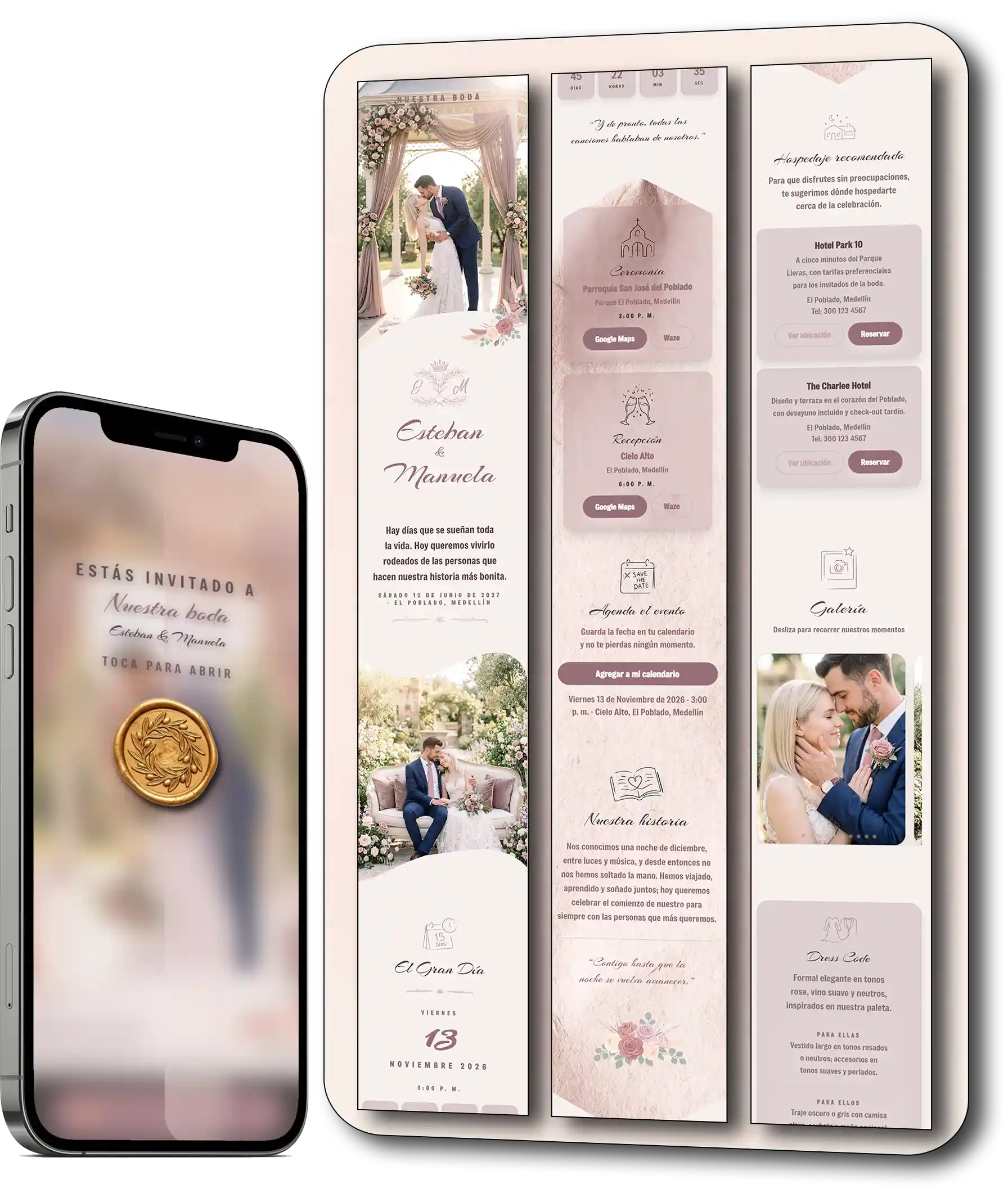 Diseño Boda Rosa — invitación de boda completa de Fiestap.co
